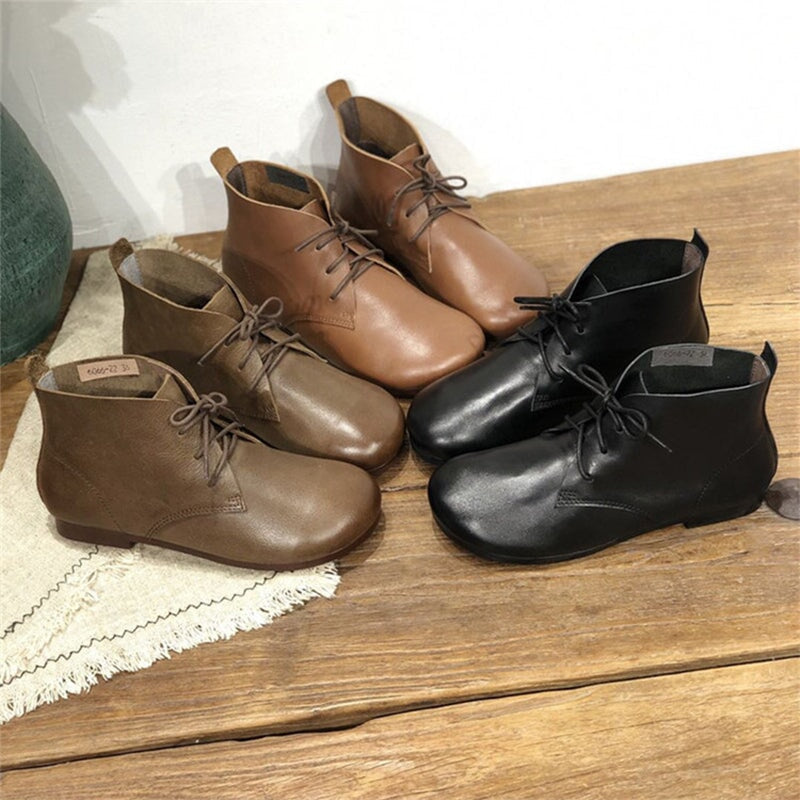 Brush-Off Martin Boots Lace-Up Soft Ankle Booties Casual Work Combat Boots Coffee/Brown/Black