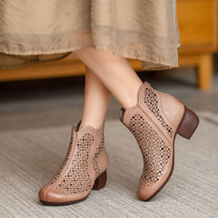 Cut Out Summer Boots Breathable Short Boots Coffee /Apricot