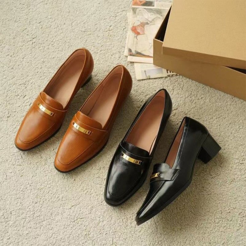 Soft Penny Loafers Round Toe 40mm Block Heel