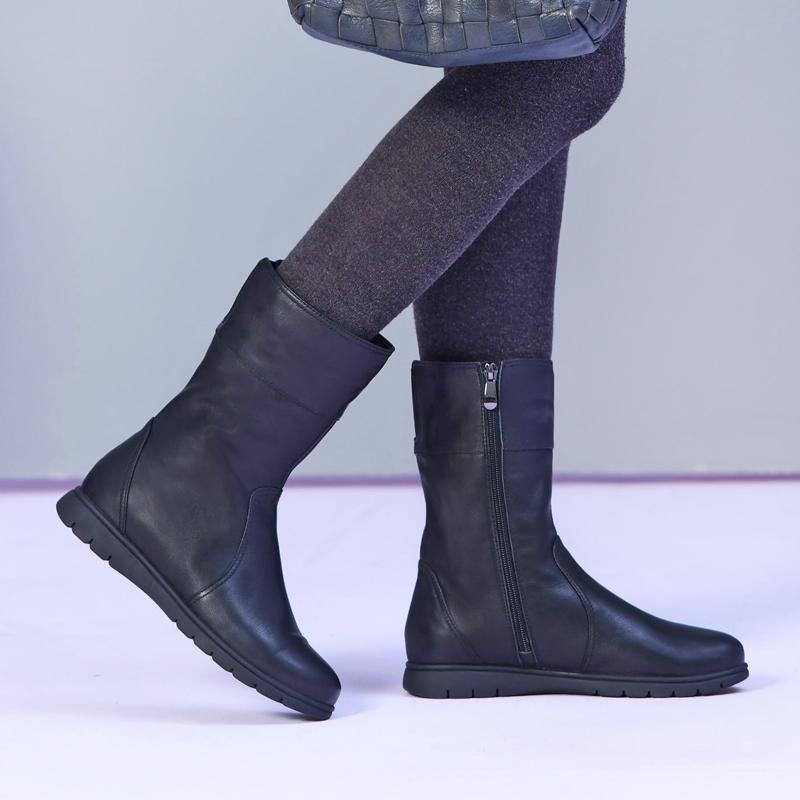 Botas retro de media pantorrilla para invierno frío, botas Martin clásicas negras hechas a mano