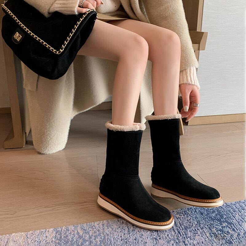 Botas de nieve retro de media pantorrilla para mujer para el frío invierno