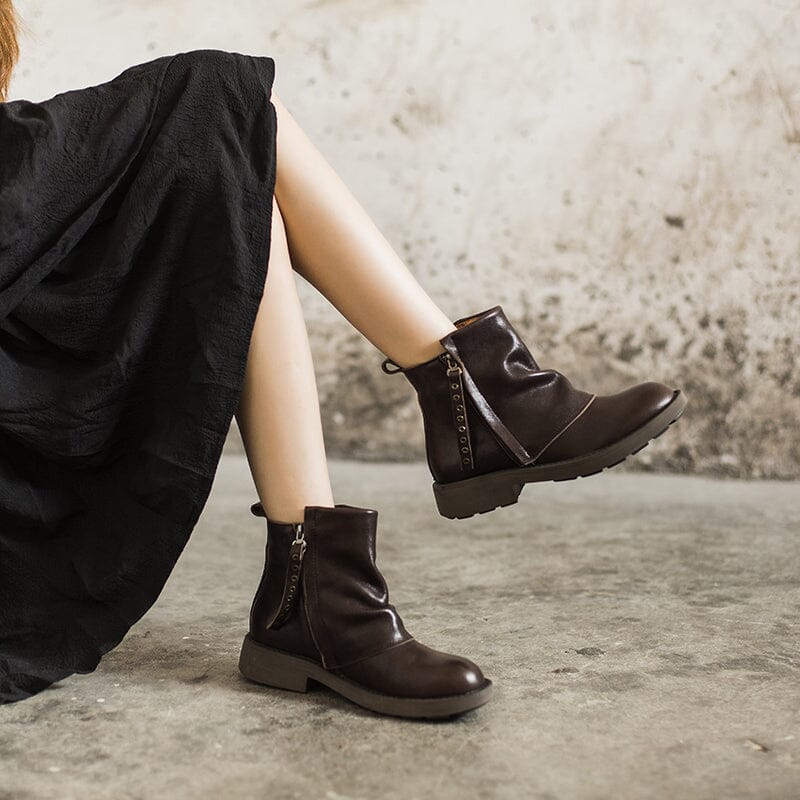Retro Chunky Wrinkled Ankle Boots Black/Coffee/Brown