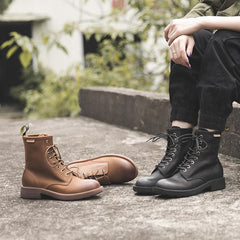 Waxing Combat Boots Lace Up Snow Boots Black/Coffee