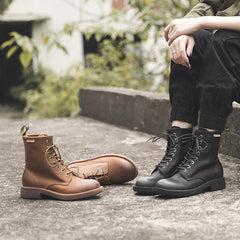 Botas de combate enceradas con cordones para la nieve, color negro y café