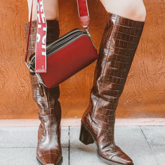 High Heels Riding Boots Crocodile Pattern Boots