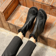 Handmade Soft Short Boots Retro Round Toe For Fall And Winter Coffee/Black