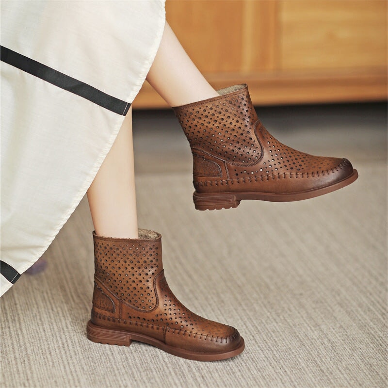 Cut Out Summer Boots Breathable Perforated Short Boots