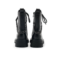 Short Boots Lace up Combat Boots with Metal Chain Detail