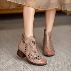 Cut Out Summer Boots Breathable Short Boots Coffee /Apricot