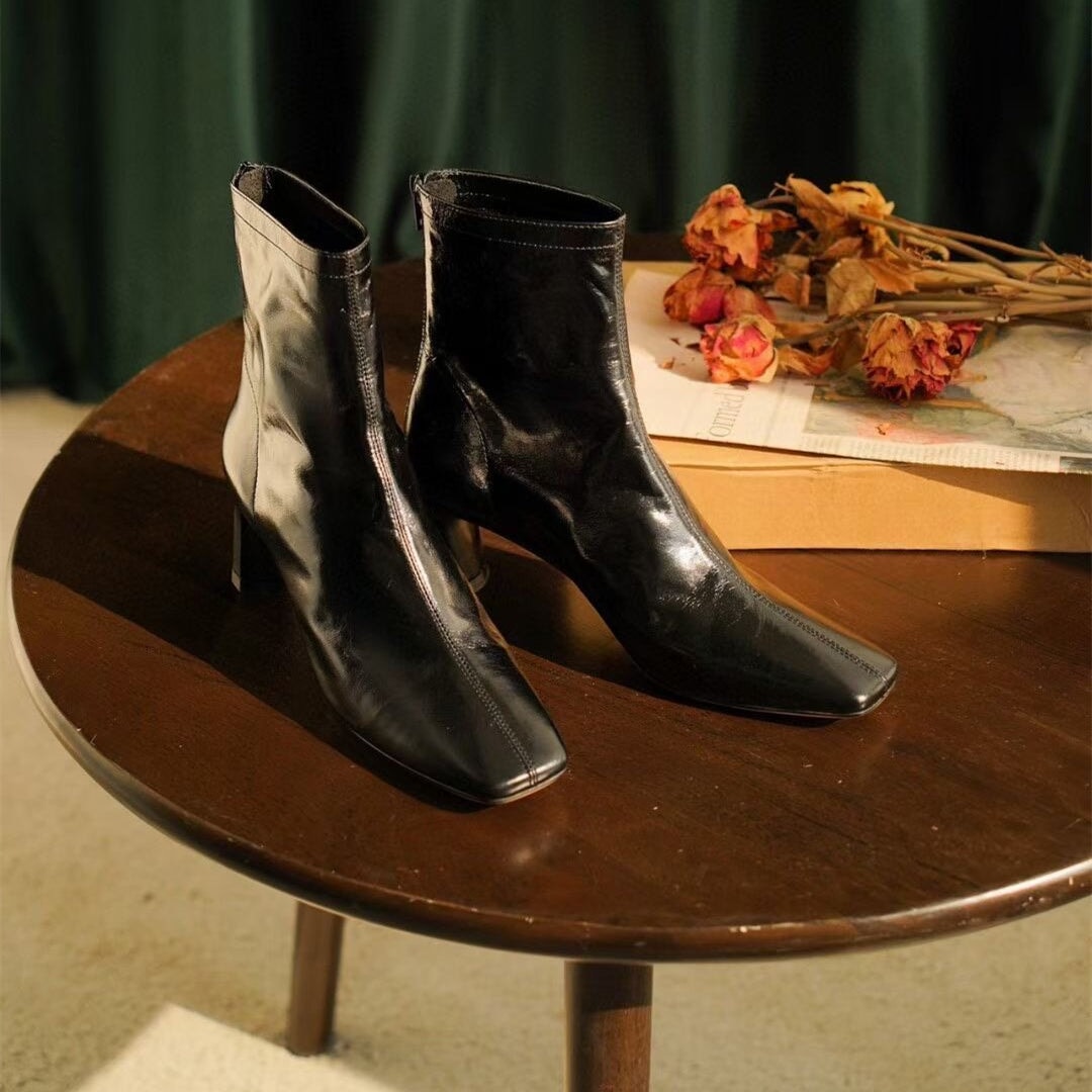 Classic Elegant Glove-Like Ankle Boots High Heel Back Zip Boots