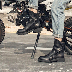 Botas de montar retro, botines gruesos y arrugados