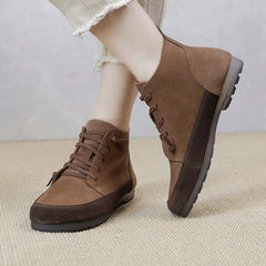 Handmade Flat Mori Girl Shoes Soft Ankle Booties Color Blocking