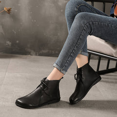 Botines suaves hechos a mano, botas cortas retro de punta redonda, botas Mori Girl