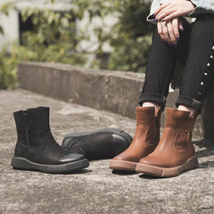 Waxing Short Boots for Winter Side Zipper Chelsea Boots Black/Coffee