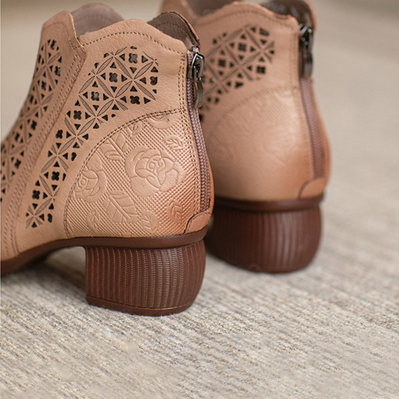 Cut Out Summer Boots Breathable Short Boots Coffee /Apricot