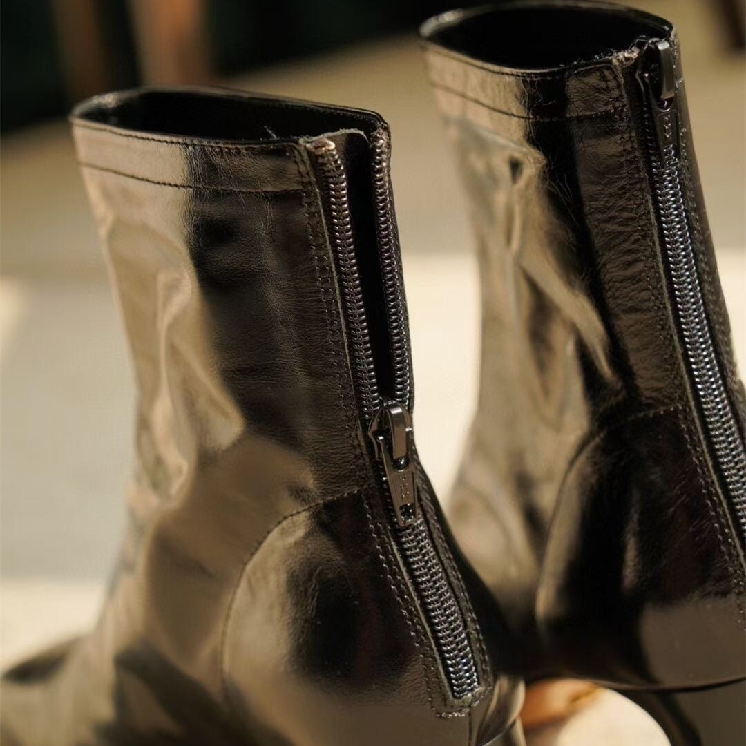 Botines clásicos elegantes tipo guante con tacón alto y cremallera trasera