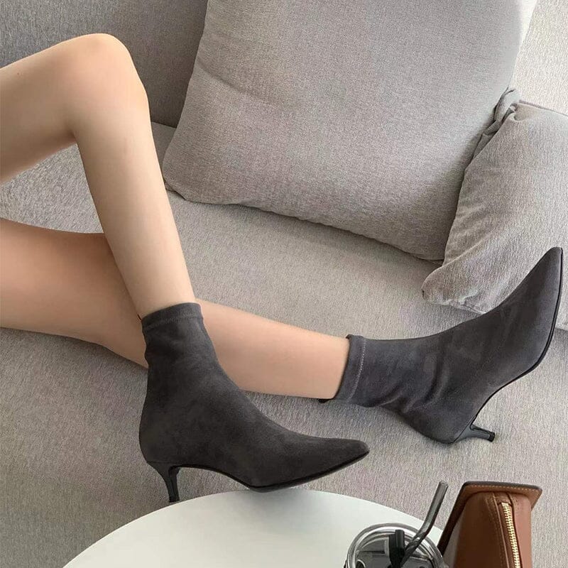 Classic Point Toe Sock Boots High Heel Stretch Boots Elastic Suede