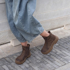 Flat Shoes Side Zipper Retro Ankle Boots