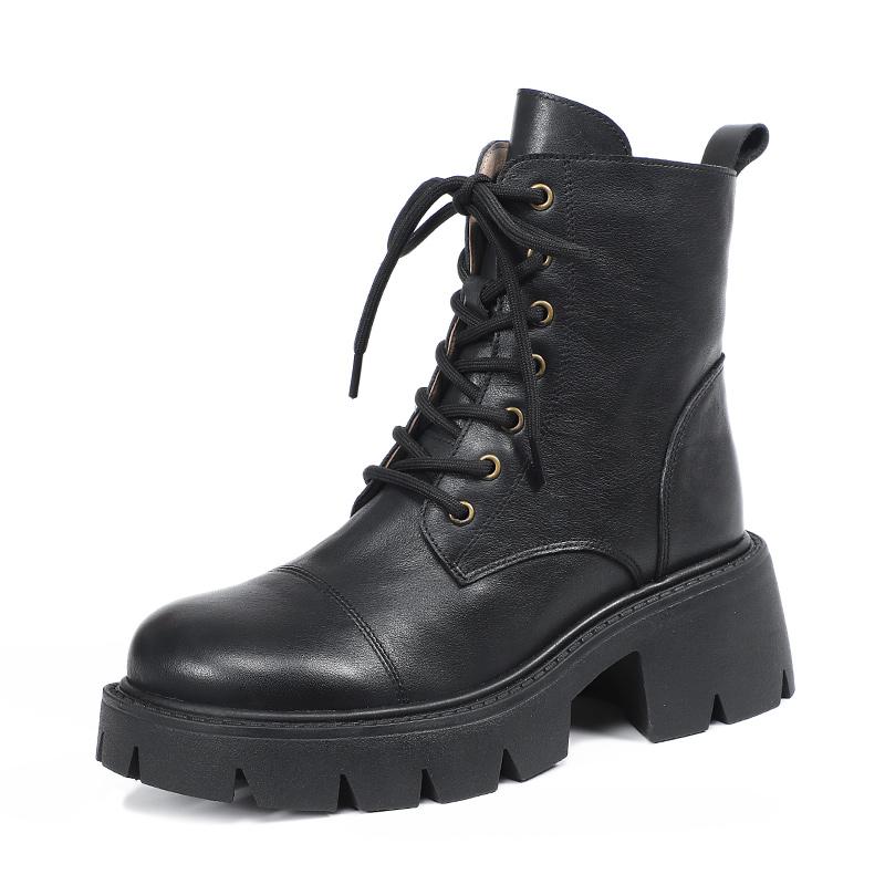 Genuine Martin Boots Lace-Up Combat Boots Retro Chunky Ankle Boots