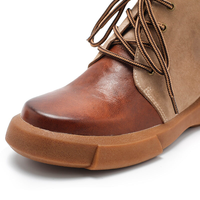 Womens Martin Boots Lace Up Vegetable Tanned Ankle Boots