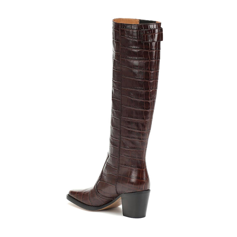 High Heels Riding Boots Crocodile Pattern Boots