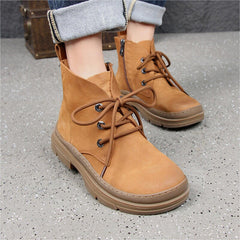 Retro Oxford Shoes Flat Ankle Boots Lace Up Short Booties