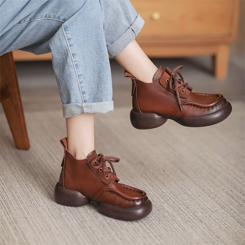 Retro Booties Brush-Off Lace Up Flat Ankle Boots