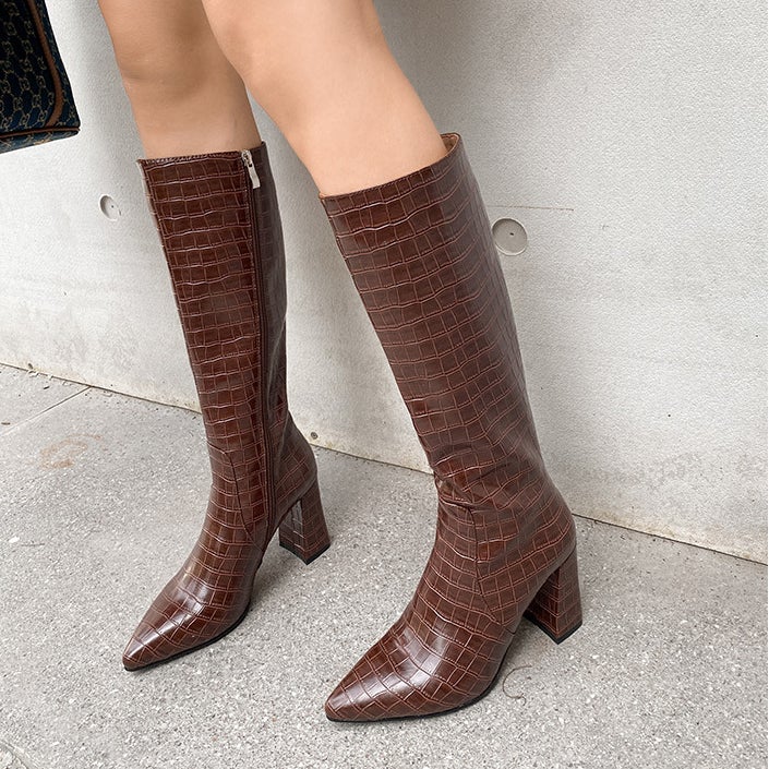 High Heels Riding Boots Crocodile Pattern Boots