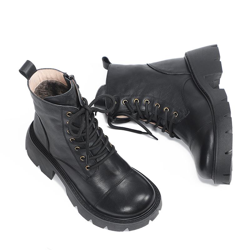 Genuine Martin Boots Lace-Up Combat Boots Retro Chunky Ankle Boots