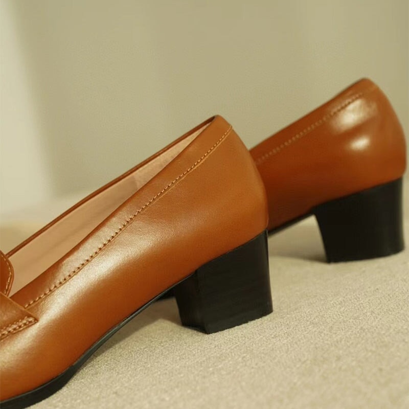 Soft Penny Loafers Round Toe 40mm Block Heel