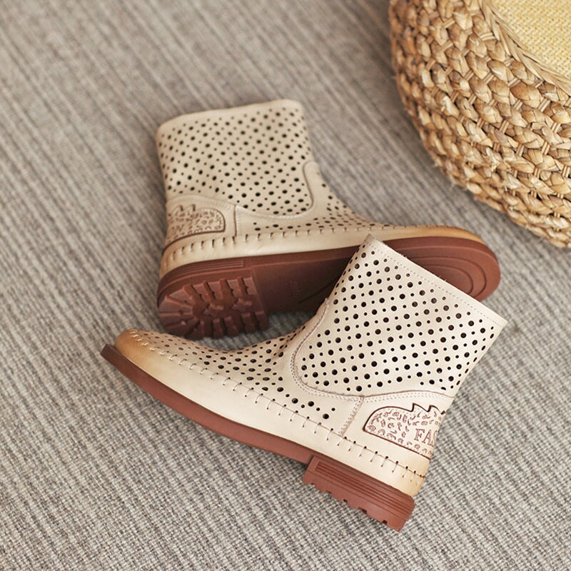 Cut Out Summer Boots Breathable Perforated Short Boots