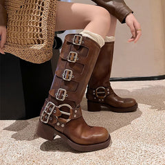 All Tall Boots With Buckles Western Cowboy Boots Riding Boots Big Square Toe