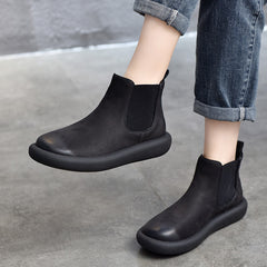 British Style Leather Soft Bottom Short Boots