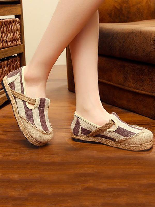 Linen Stripes Straw Shoes