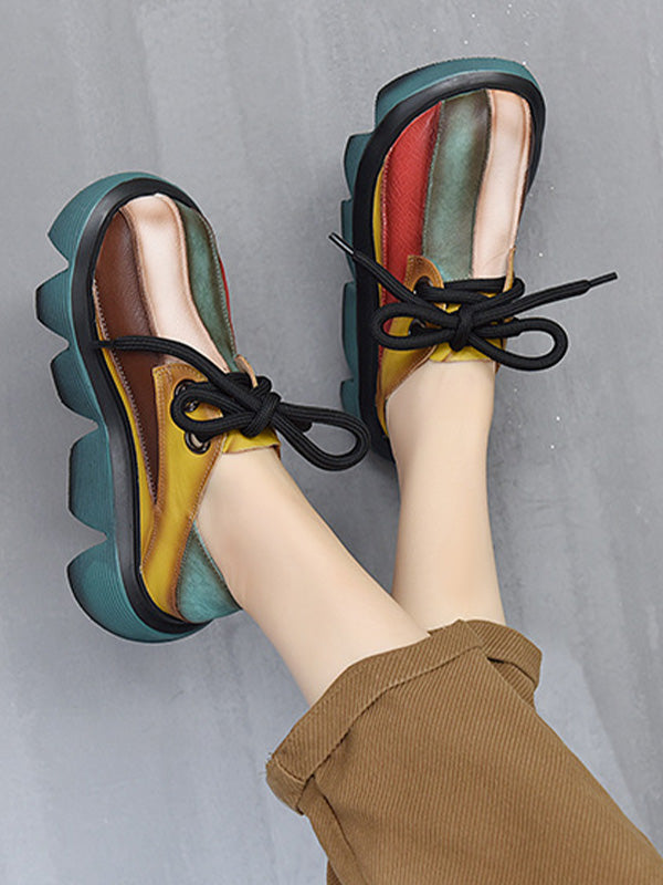 Vintage Contrast Color Platform Shoes