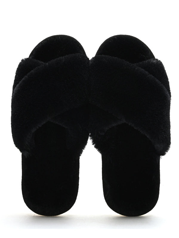 Pantuflas de felpa planas y sencillas con forma de cruz 