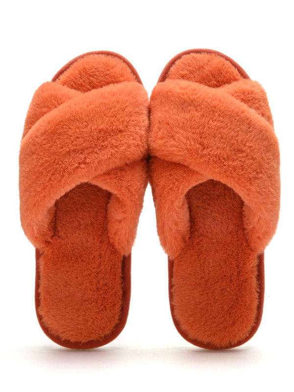 Simple Cross Flat Plush Slippers