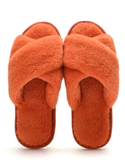 Pantuflas de felpa planas y sencillas con forma de cruz 