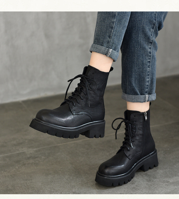 Vintage Leather Lace-Up Martin Boots