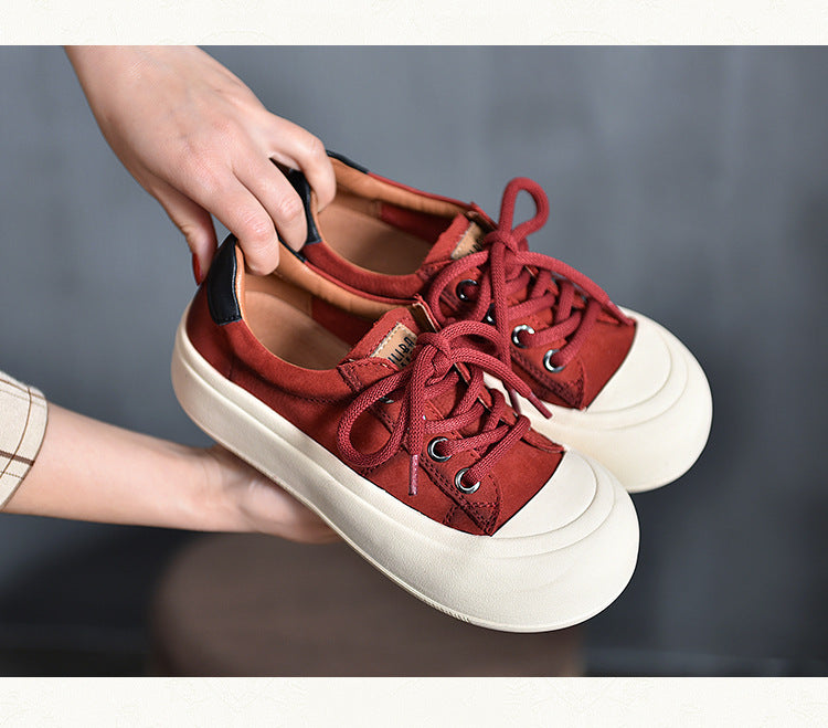 Casual Color Blocking Lace-up Leather Flat Shoes