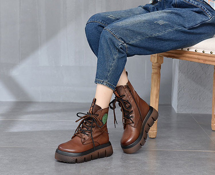 Retro Solid Color Platform Martin Boots