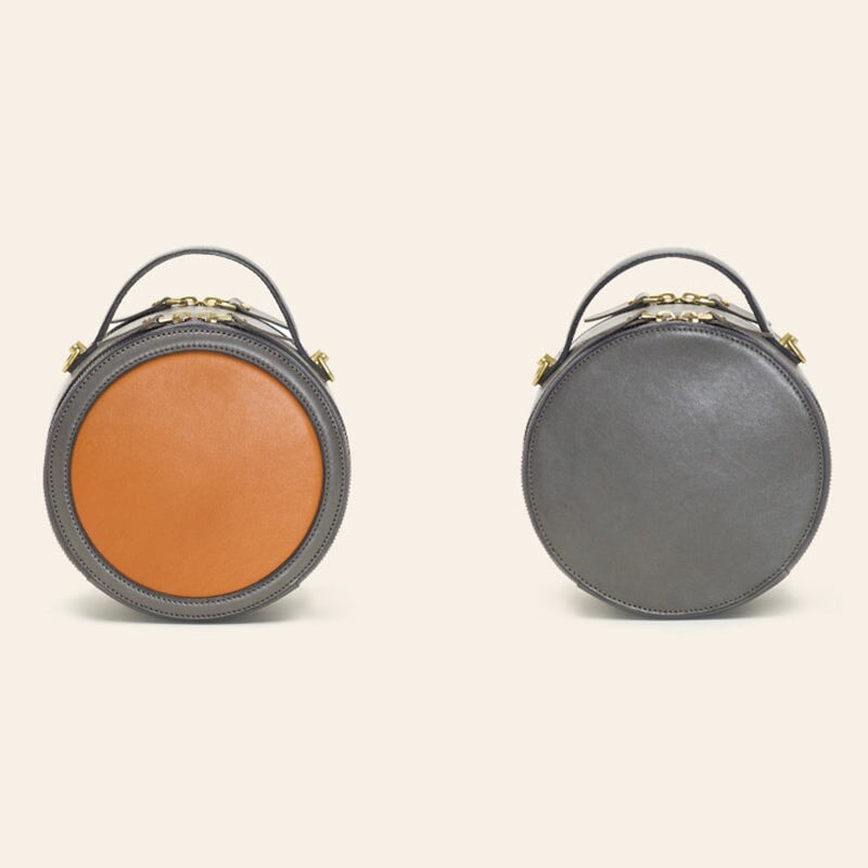 Mini Retro Vegetable Tanned Cowhide Circle Bag