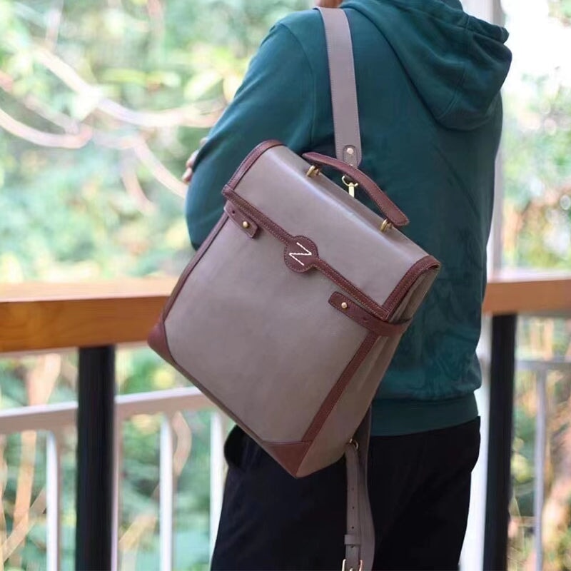 Morandi Backpack Vintage Fashion Vegetable Tanned Leather Colour Clash Backpack – Vreeo Shop