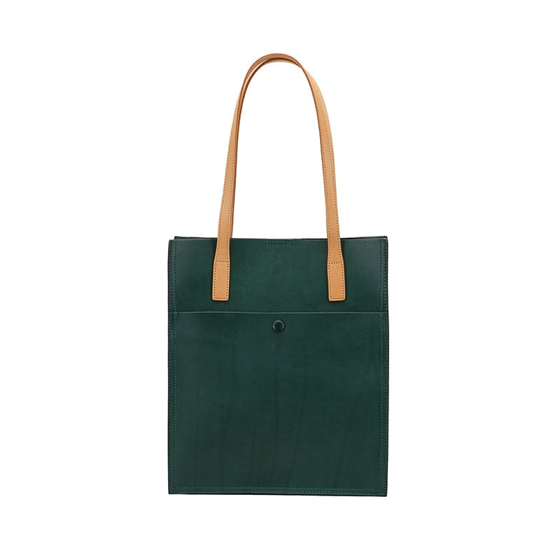 Bolso tote sencillo de piel de vaca curtida vegetal estilo retro