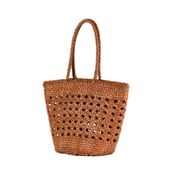 Woven Vegetable Basket Bag Cowhide Hollow Handbag