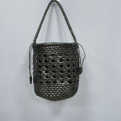 Simple Cowhide Hollowed Out Bucket Bag Cylinder Bag