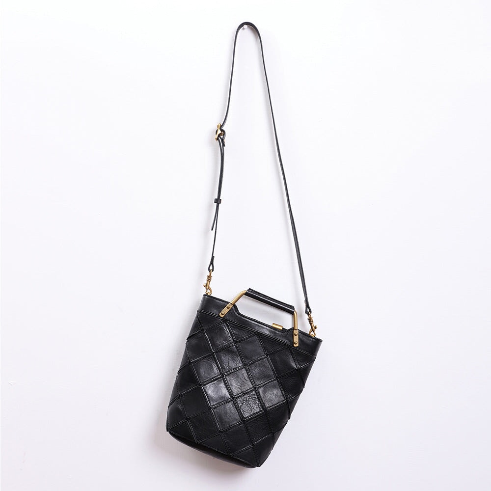 Bolso bandolera vintage de piel de vaca con patchwork para mujer