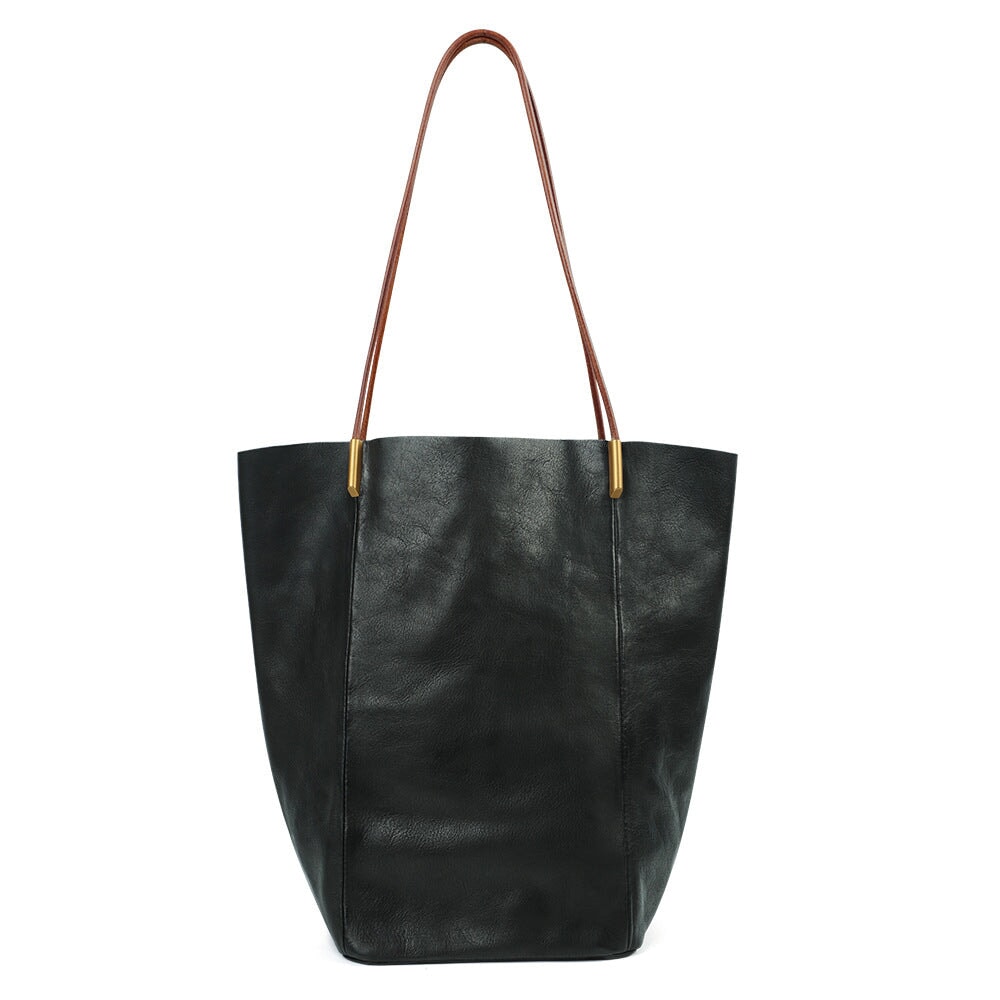 Bolso de mano vintage de gran capacidad para mujer, curtido vegetal