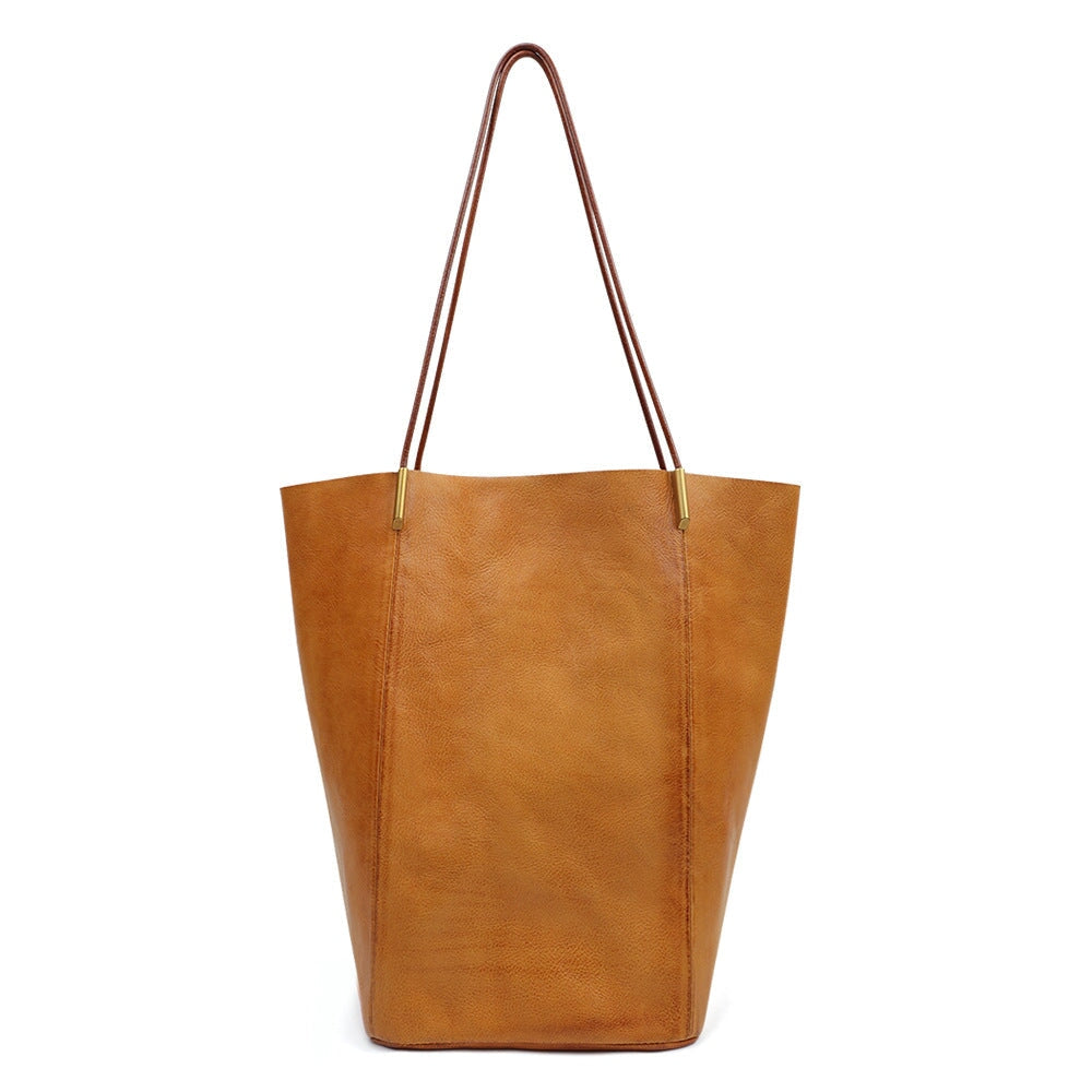 Bolso de mano vintage de gran capacidad para mujer, curtido vegetal