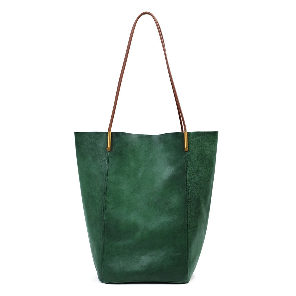 Bolso de mano vintage de gran capacidad para mujer, curtido vegetal